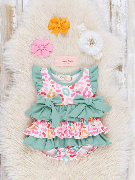 Rainbow Safari Leopard Ruffle Bubble Romper