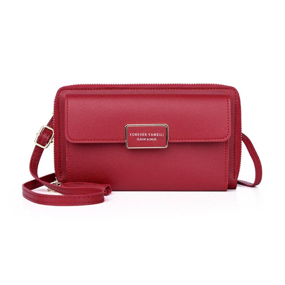 PU Leather Solid Color Card Slot Purse Mini One Shoulder Cell Phone Crossbody Bag