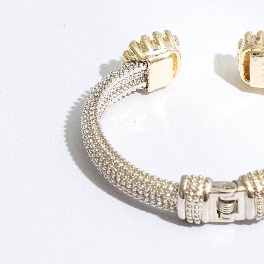 Two Tone Square Pave CZ Edge Cuff Bangle Bracelet
