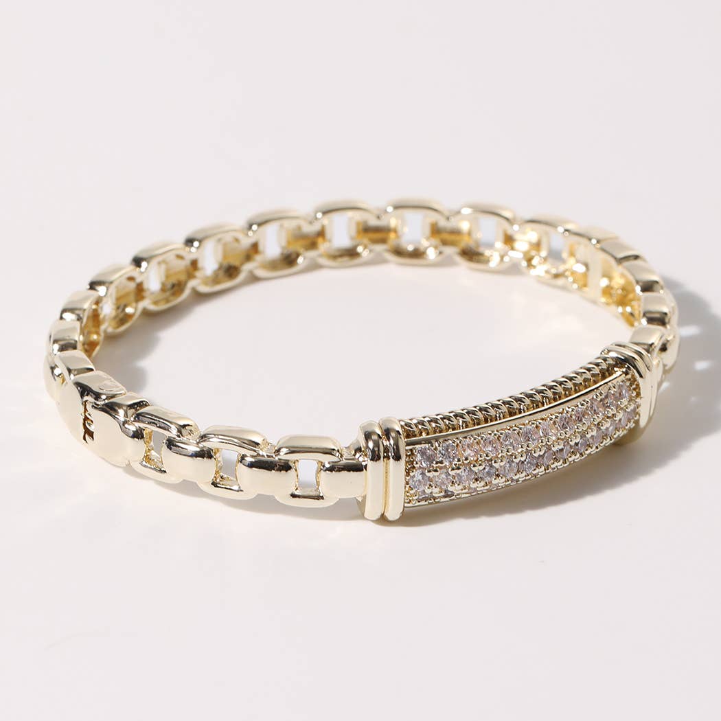 Gold CZ Pave Bar Link Bracelet