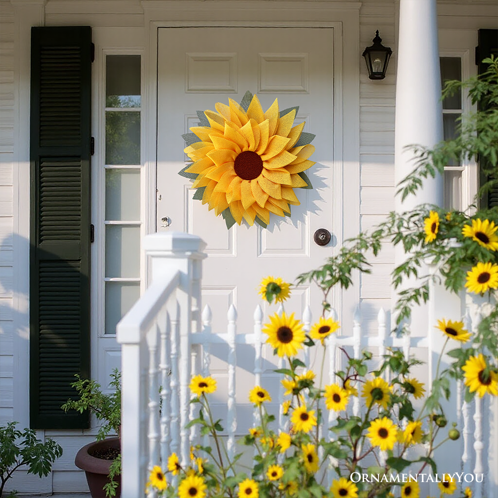 Charming Burlap Sunflower 22" Wreath, Vintage Door Decor