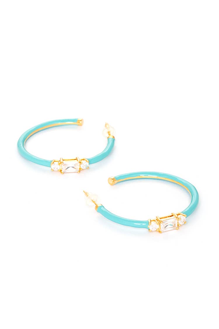 Enamel CZ Hoop Earrings