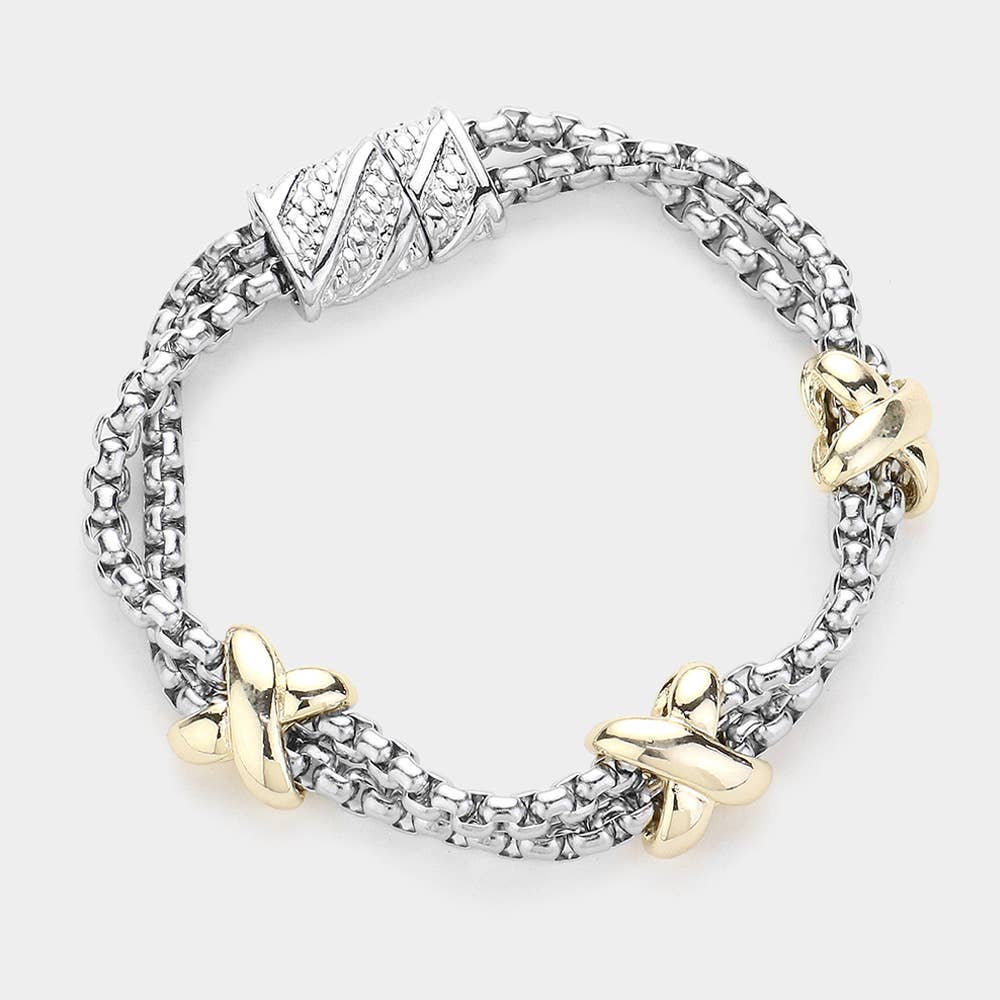 Crisscross Pointed Mesh Chain Magnetic Bracelet