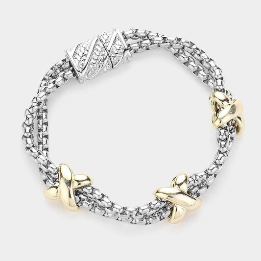 Crisscross Pointed Mesh Chain Magnetic Bracelet