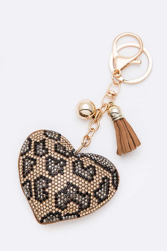 STONE PAVE LEOPARD PRINT PUFF HEART KEY CHAIN KC444X507