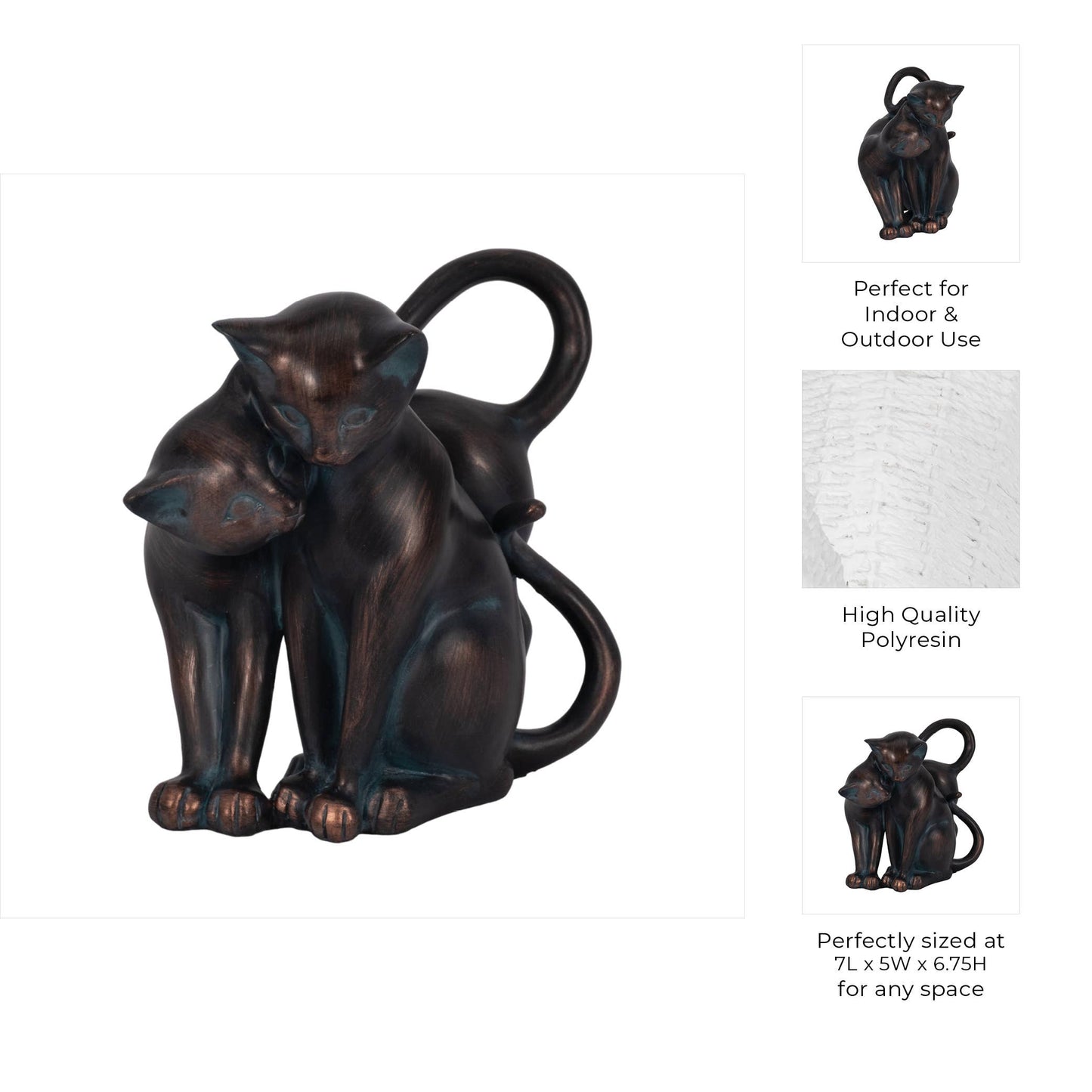 Resin Artistic Whimsical Cats Garden Statue - Bronze, 7 in.