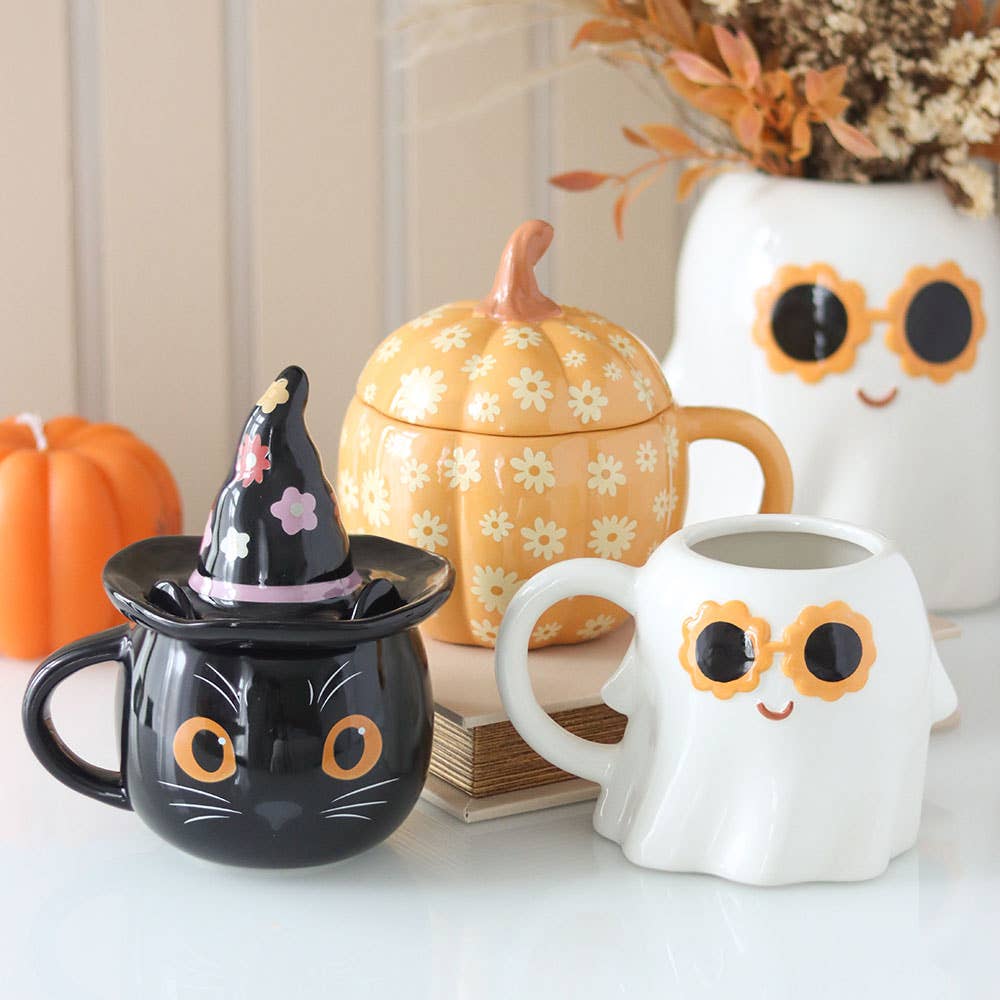 Groovy Witch Cat Lidded Halloween Mug
