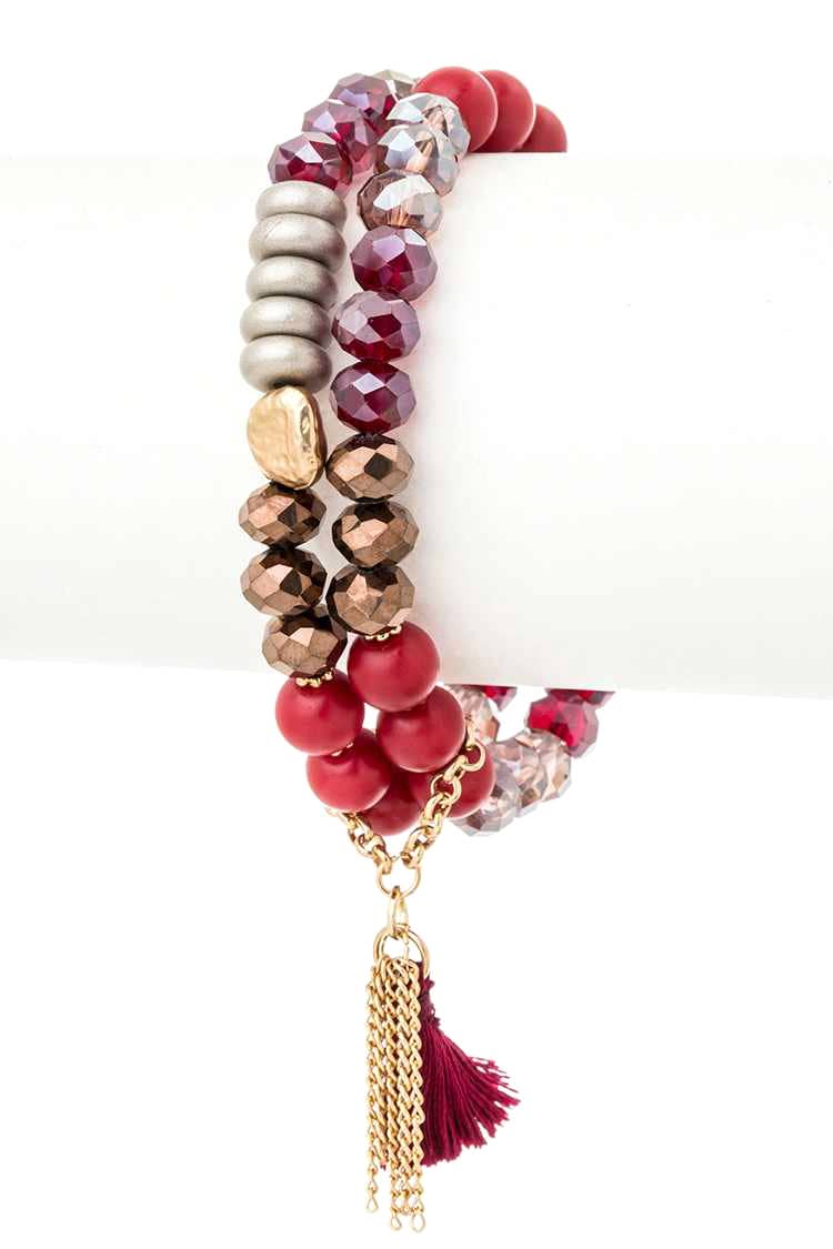 Mix Beads Tassel Stretch Bracelet Set