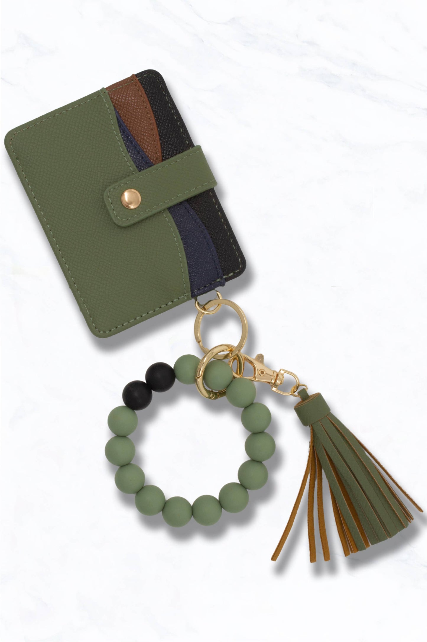 Faux Leather Card Holder Wallet Keychain