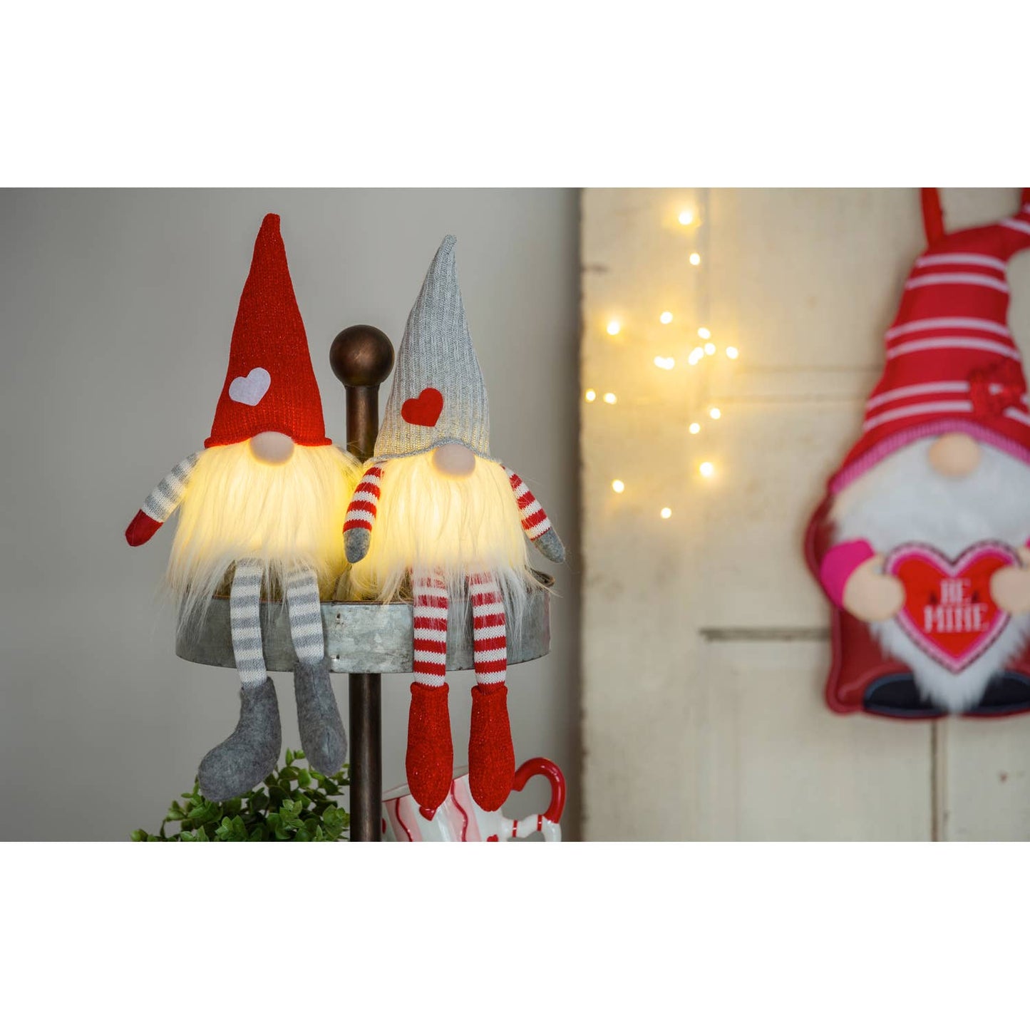 LED Plush Gnome with Heart Embellished Hat Table Décor2 Asst