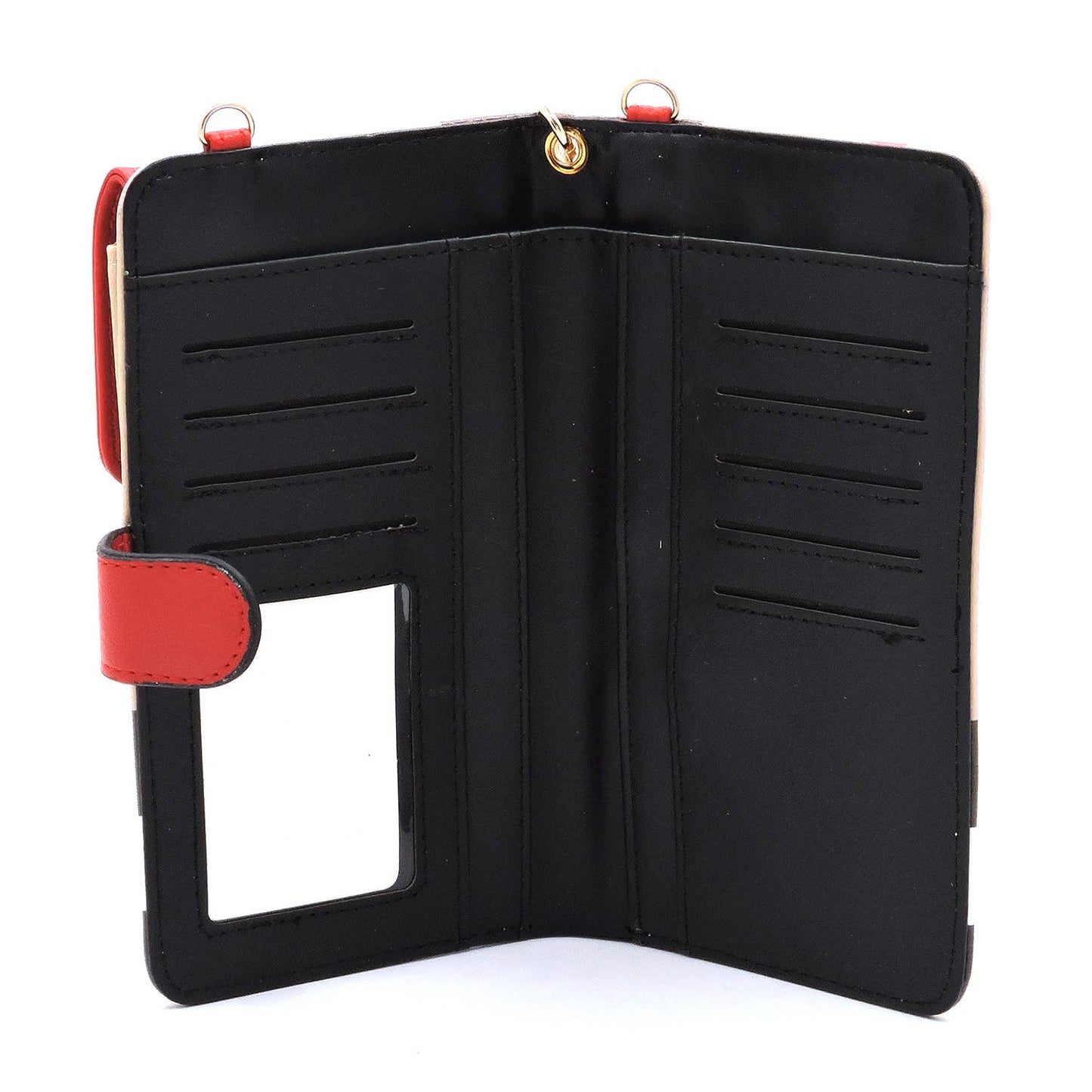 BT073_RED Tartan Plaid Check Bifold Wallet Crossbody Cell Ph