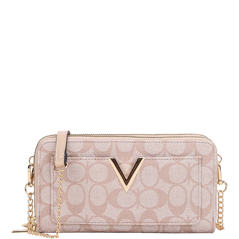 OVAL V DESIGN ZIPPER WALLET W STRAP, FT 1025