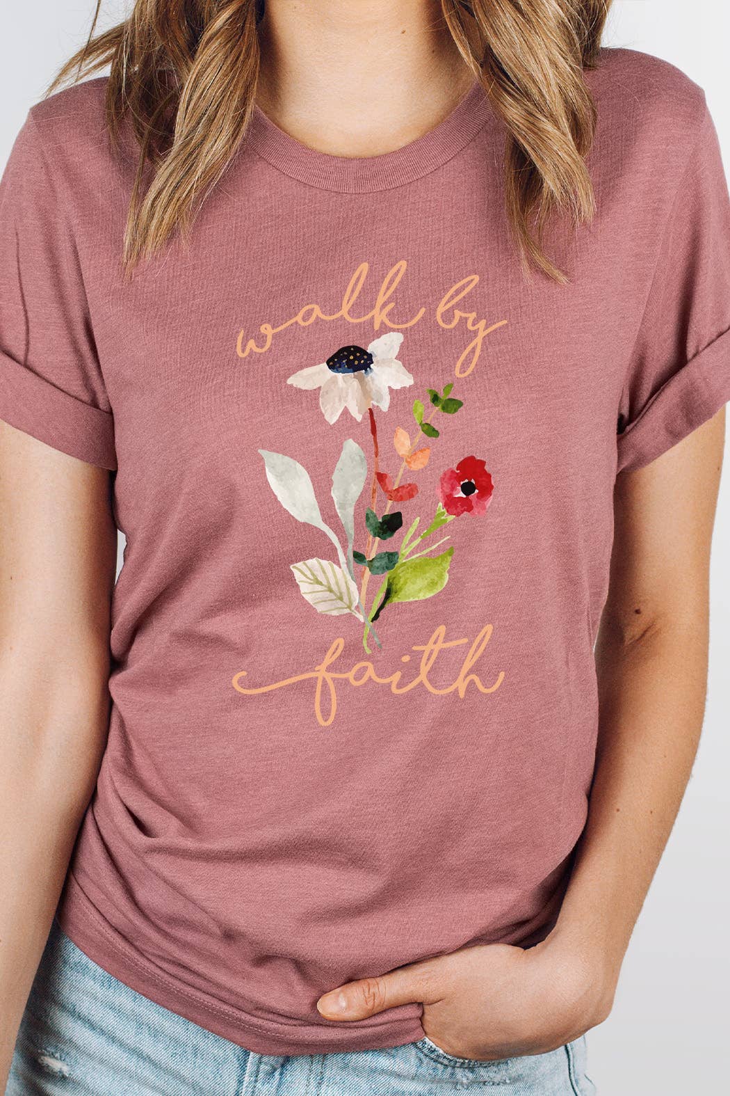 Walk By Faith Flowers Florals Spring Easter Graphic Tee