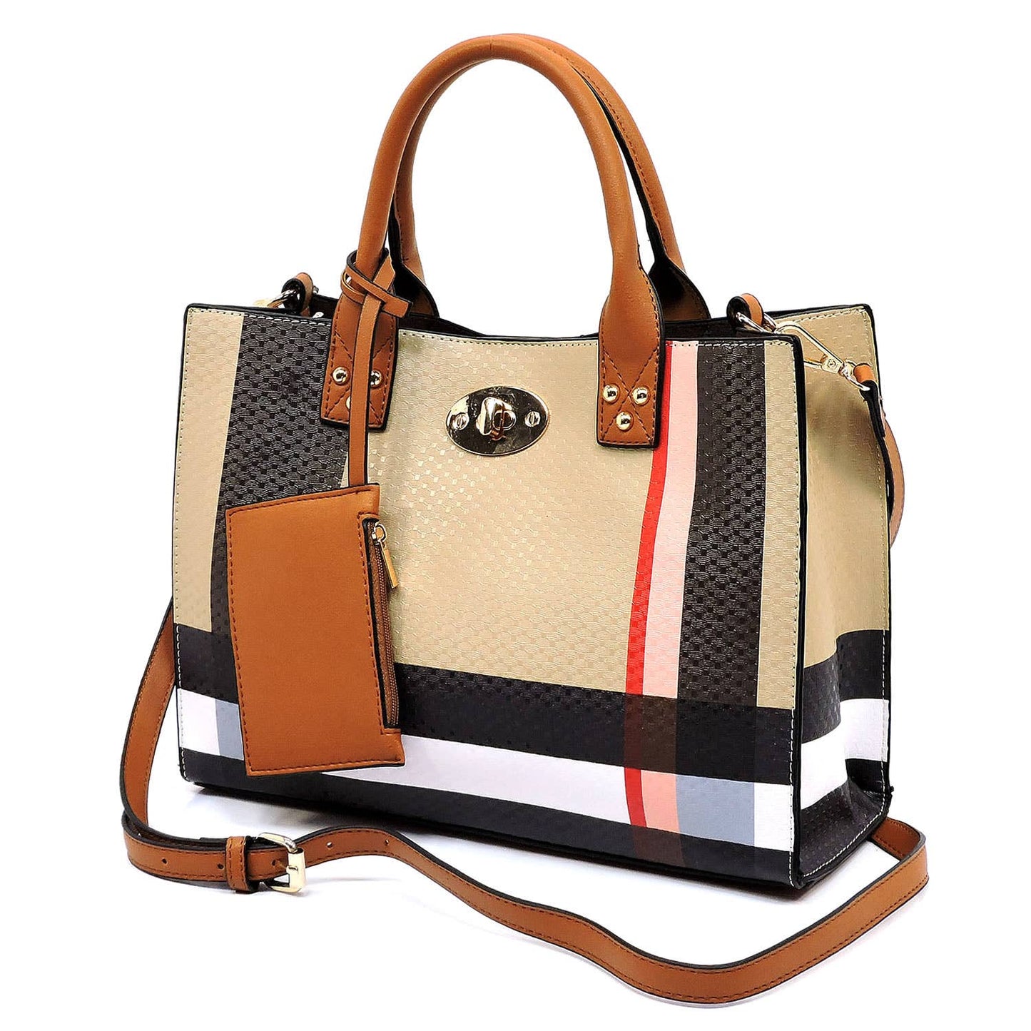 BT2703 Plaid Check Printed 3-in-1 Satchel