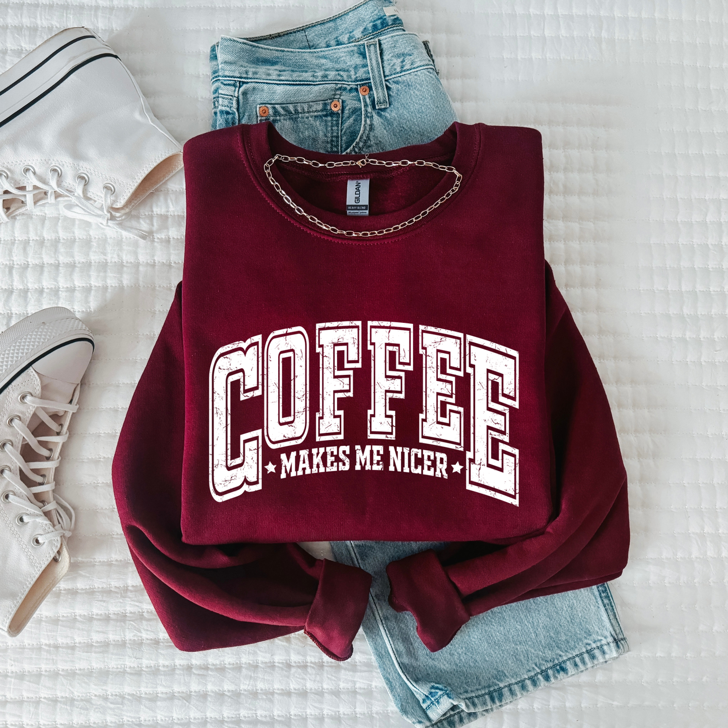 White Coffee Make Me Nicer Graphic Crewneck Sweatshirt