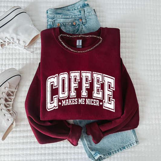White Coffee Make Me Nicer Graphic Crewneck Sweatshirt