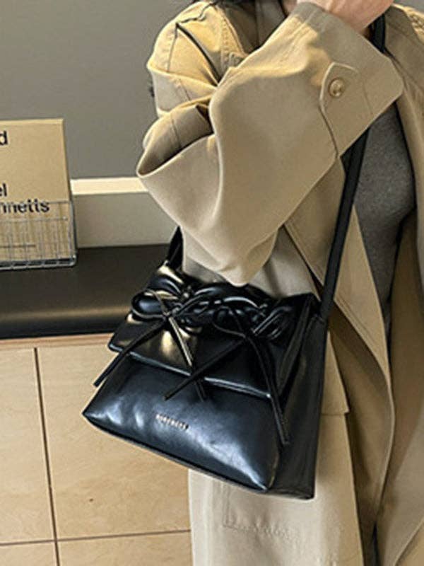 Bowknot Pleated Solid Color Crossbody Bags