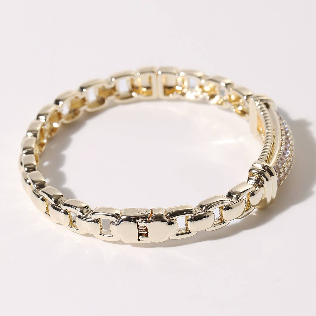 Gold CZ Pave Bar Link Bracelet