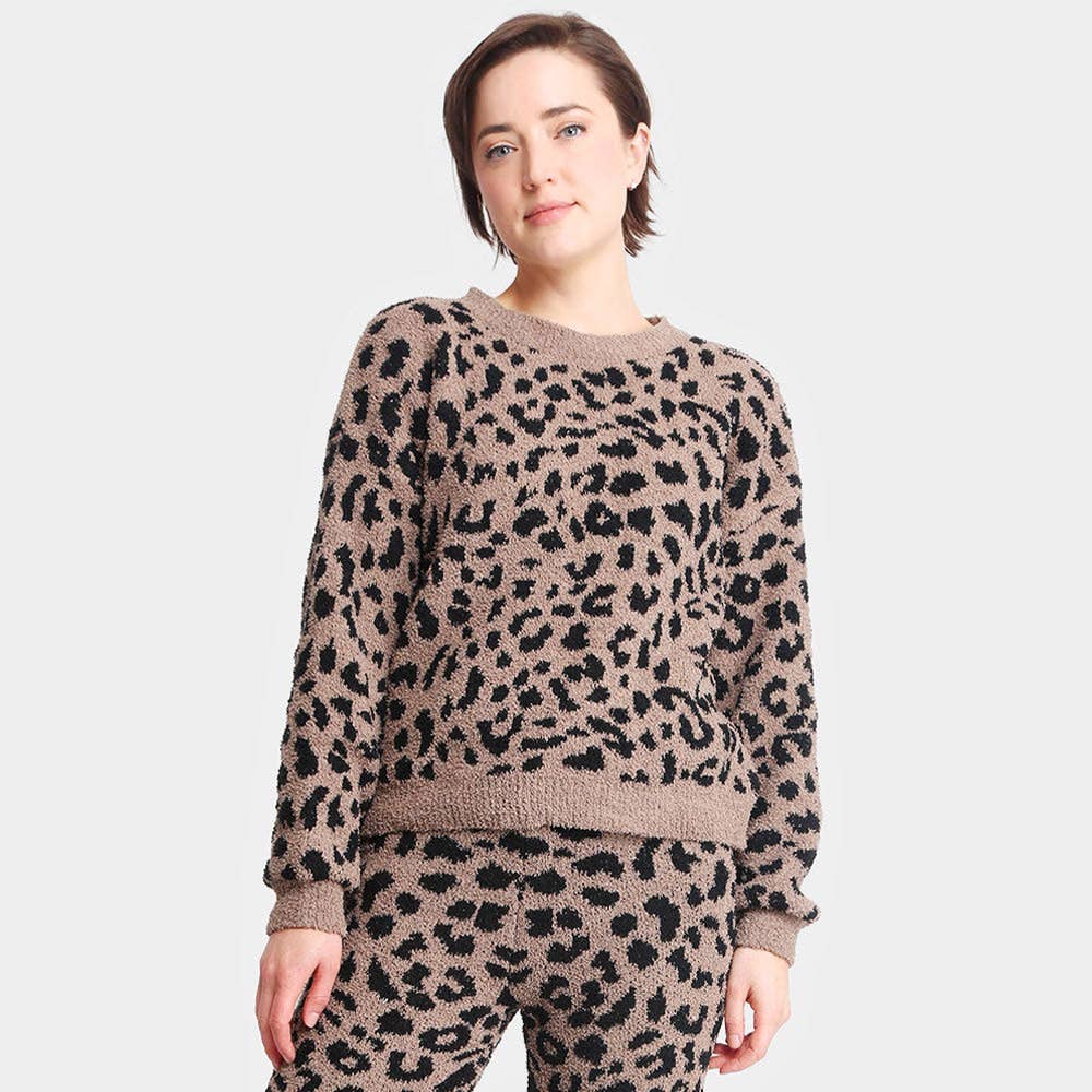 Leopard Patterned Soft Loungewear Sweater Top