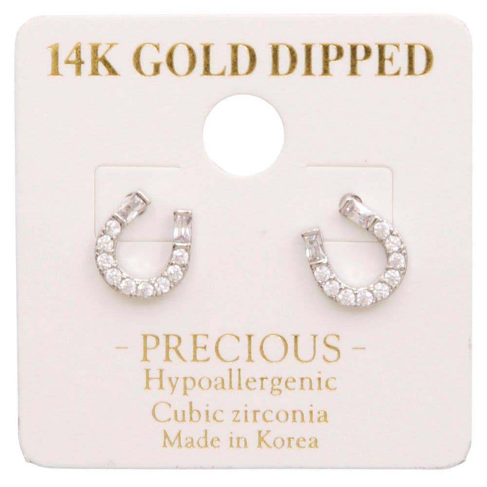 14K GOLD DIPPED HORSESHOE CZ STUD EARRING, KME 8698
