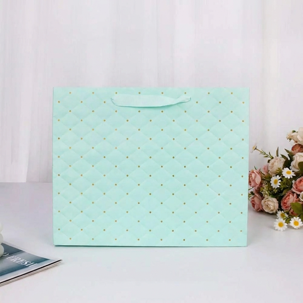 12pcs, Tiffany blue dot wavy surface gift bag w/ tissue