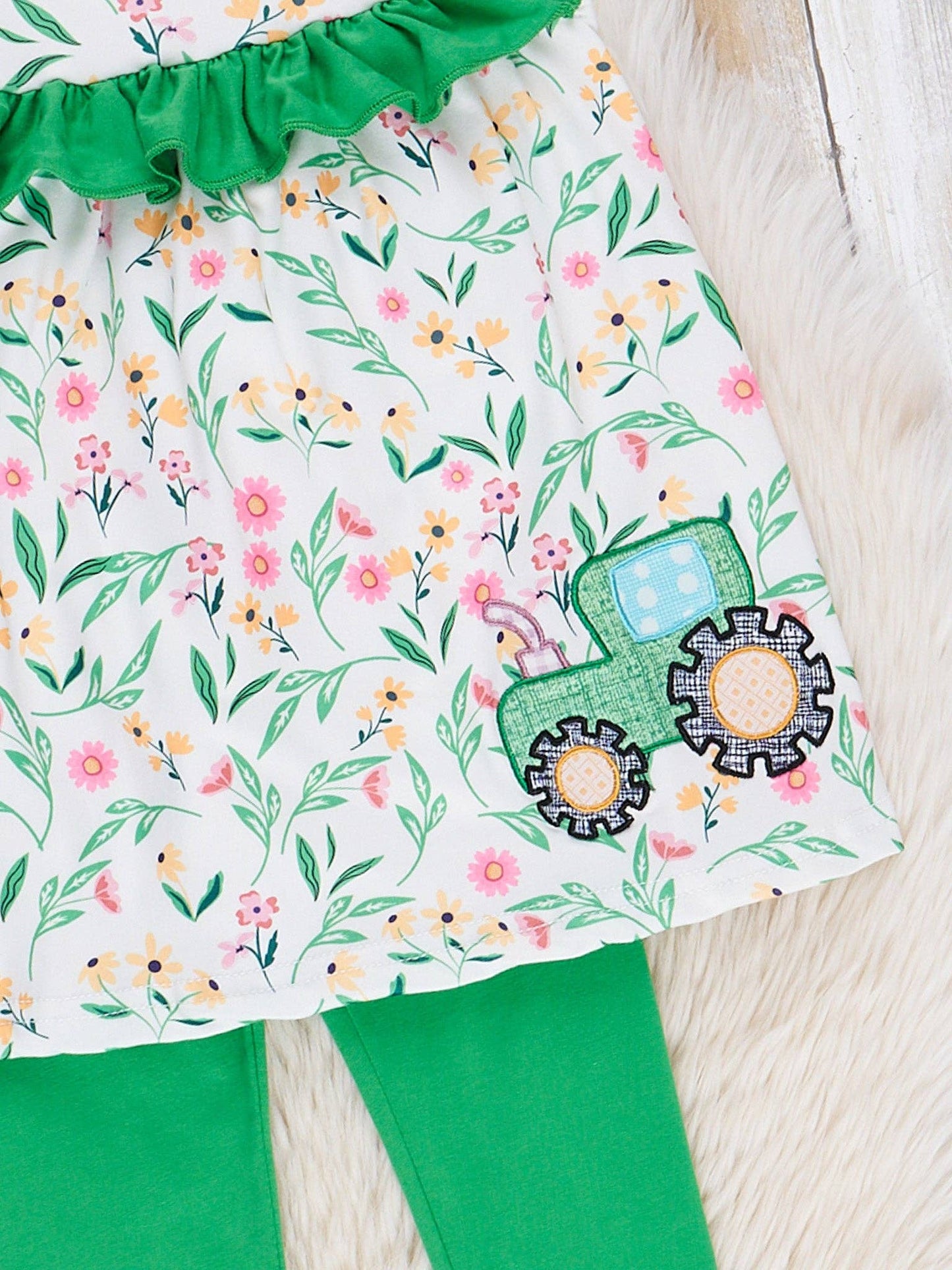 Floral Tractor Embroidered Ruffle Outfit
