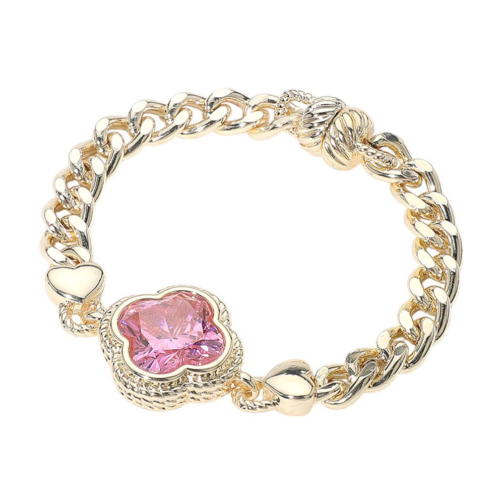 14K Gold Plated CZ Quatrefoil Stone Pointed Magnetic Bracele