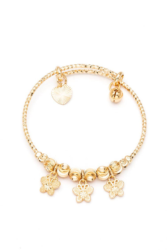 Kid Size Flower Charm Stainless Steel Bangle