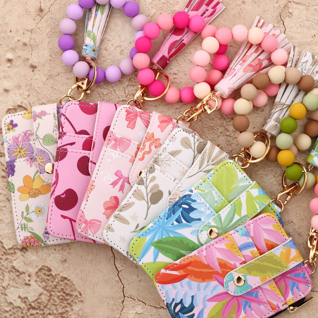 Plant Bow Print Card Holder Bracelet Keychain