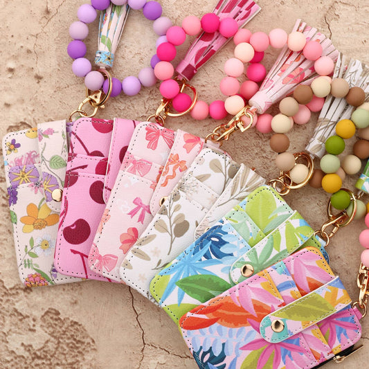 Plant Bow Print Card Holder Bracelet Keychain