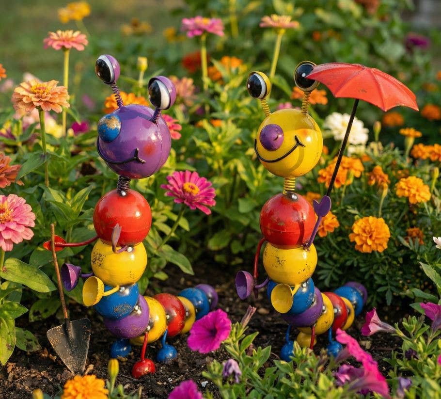 Colorful Enameled Metal MIni Caterpillar Statue