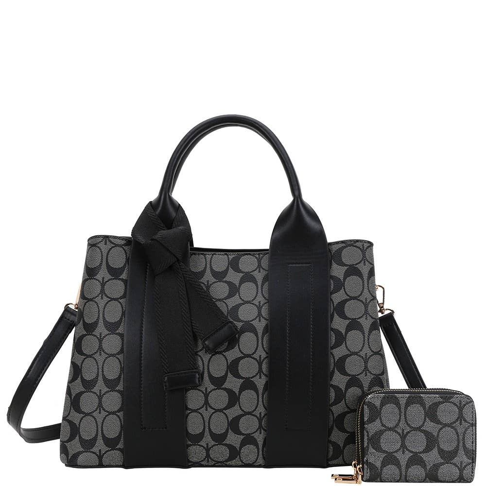 Printed Knot Detail Satchel and Pouch Set