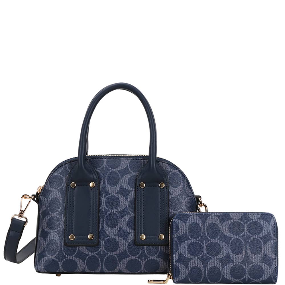 2In1 Oval Printed Handle Satchel W Wallet Set QFT-1366A