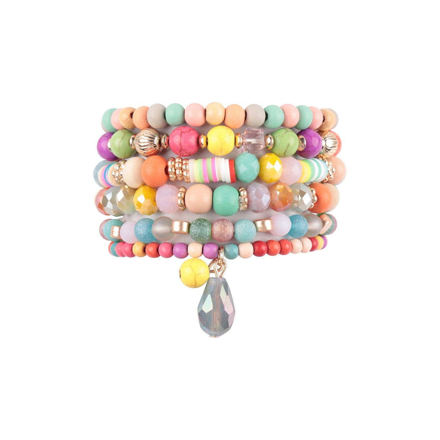 BEADS NATURAL STONE WOOD CHARM STRETCH BRACELET