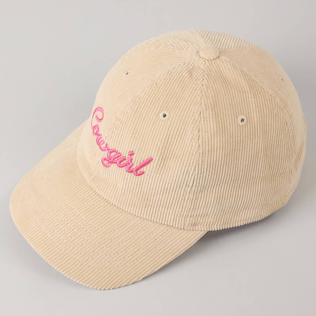 Cowgirl Text Solid Color Corduroy Baseball Cap