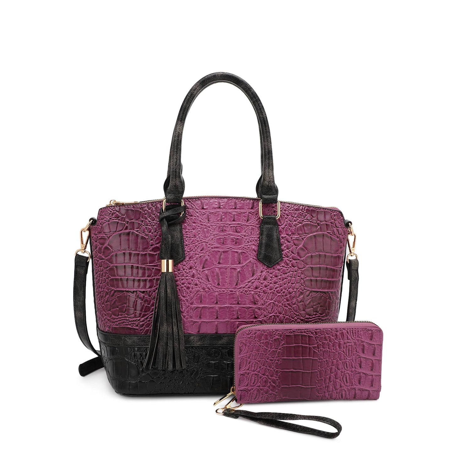 VERONICA TOTE CROC EMBOSSED TWO TONE WITH WALLET
