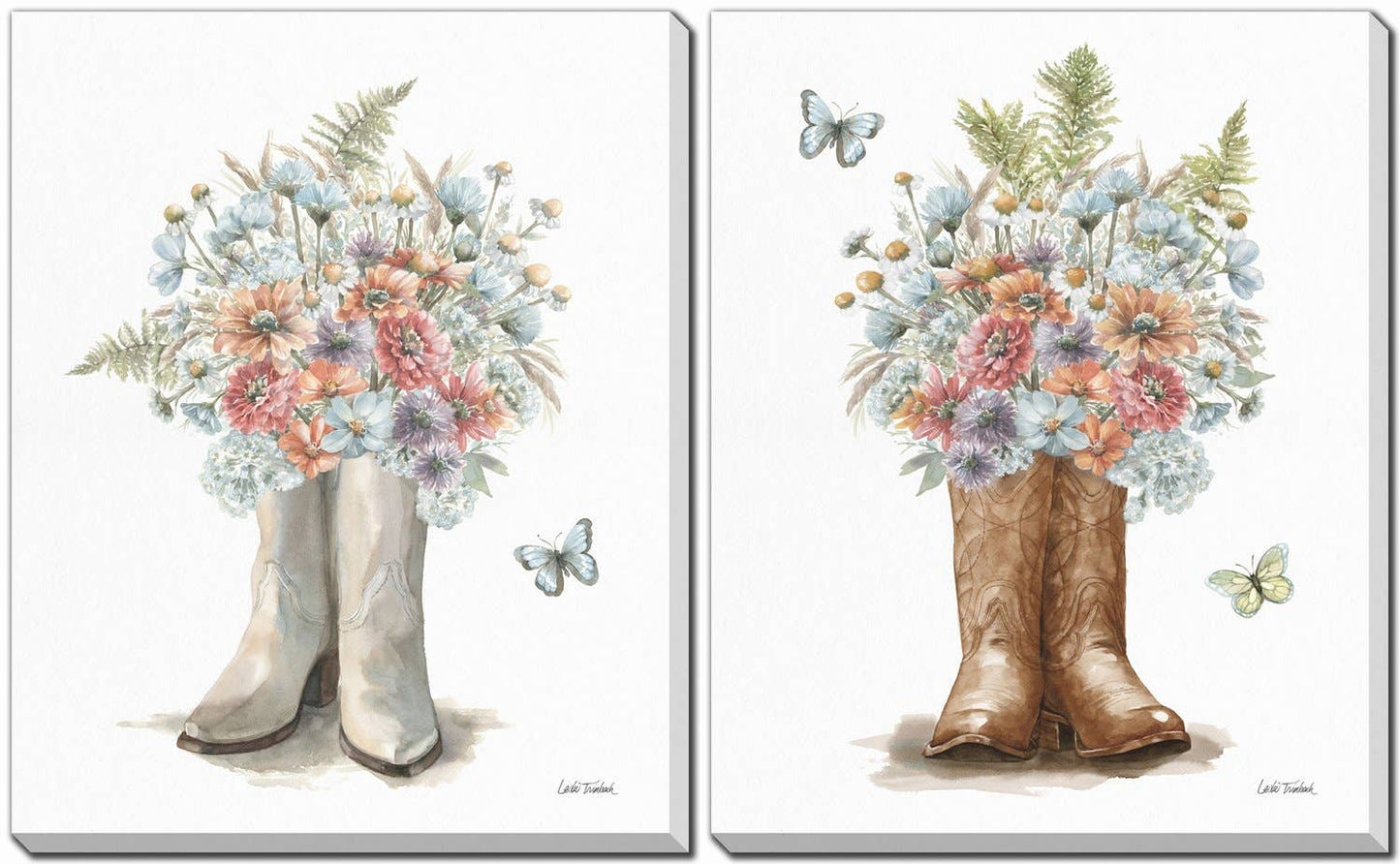 Floral Boots Canvas Wall Art Set