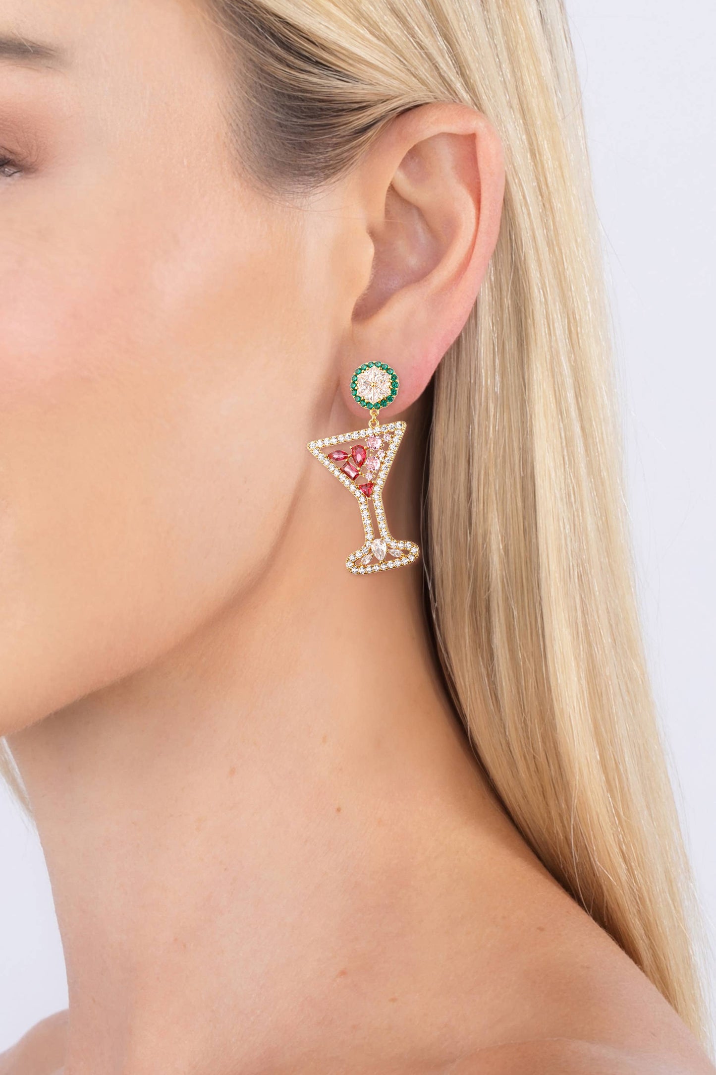 Green Martini 18K Gold Plated CZ Drop Earrings