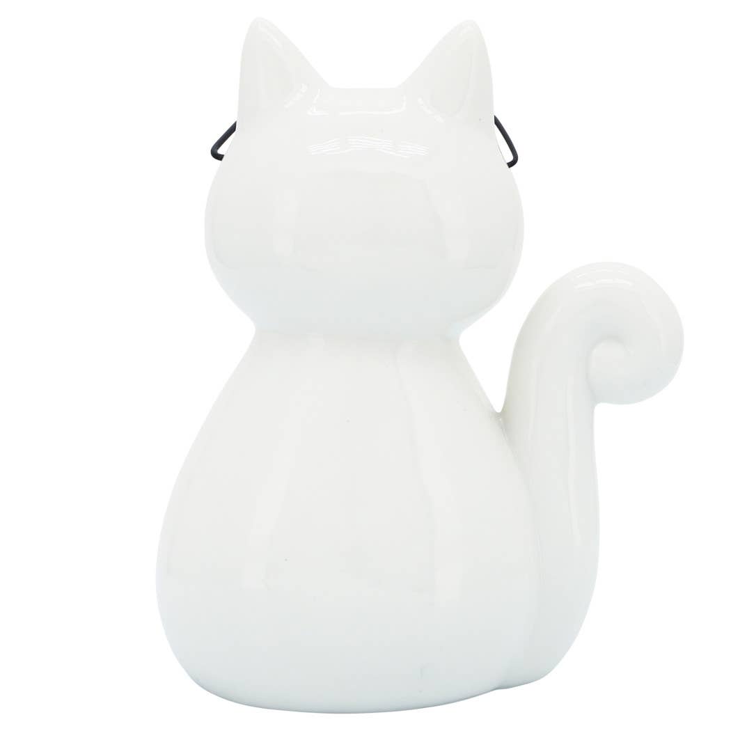 Ceramic Modern Kitty with Glasses Figurine - White, 8 in.