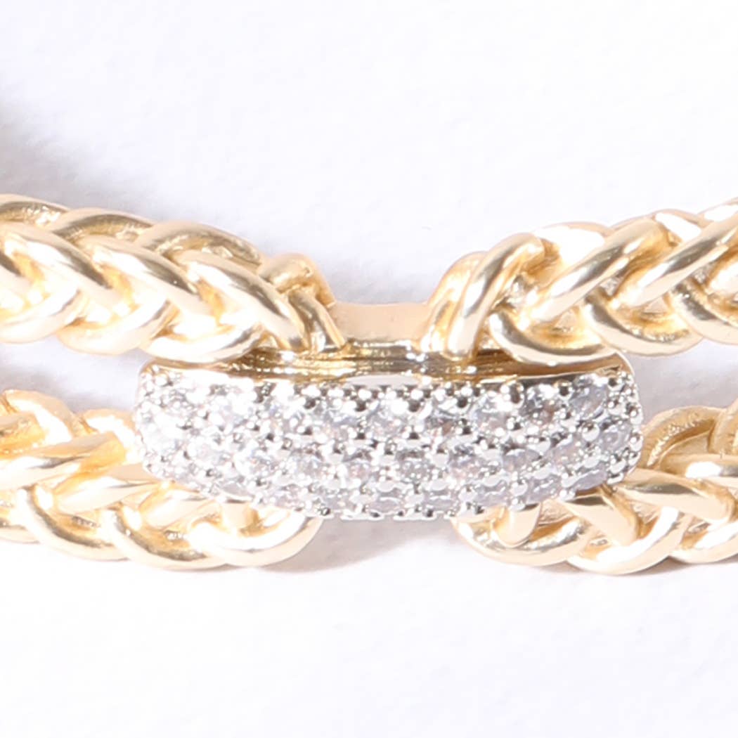 Gold Double Chain CZ Cuff Bracelet Bangle