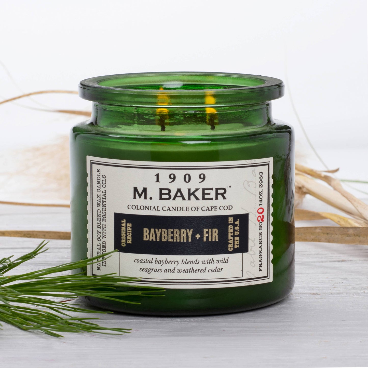 M Baker Bayberry & Fir Scented Candle, Soy Blend, 14oz