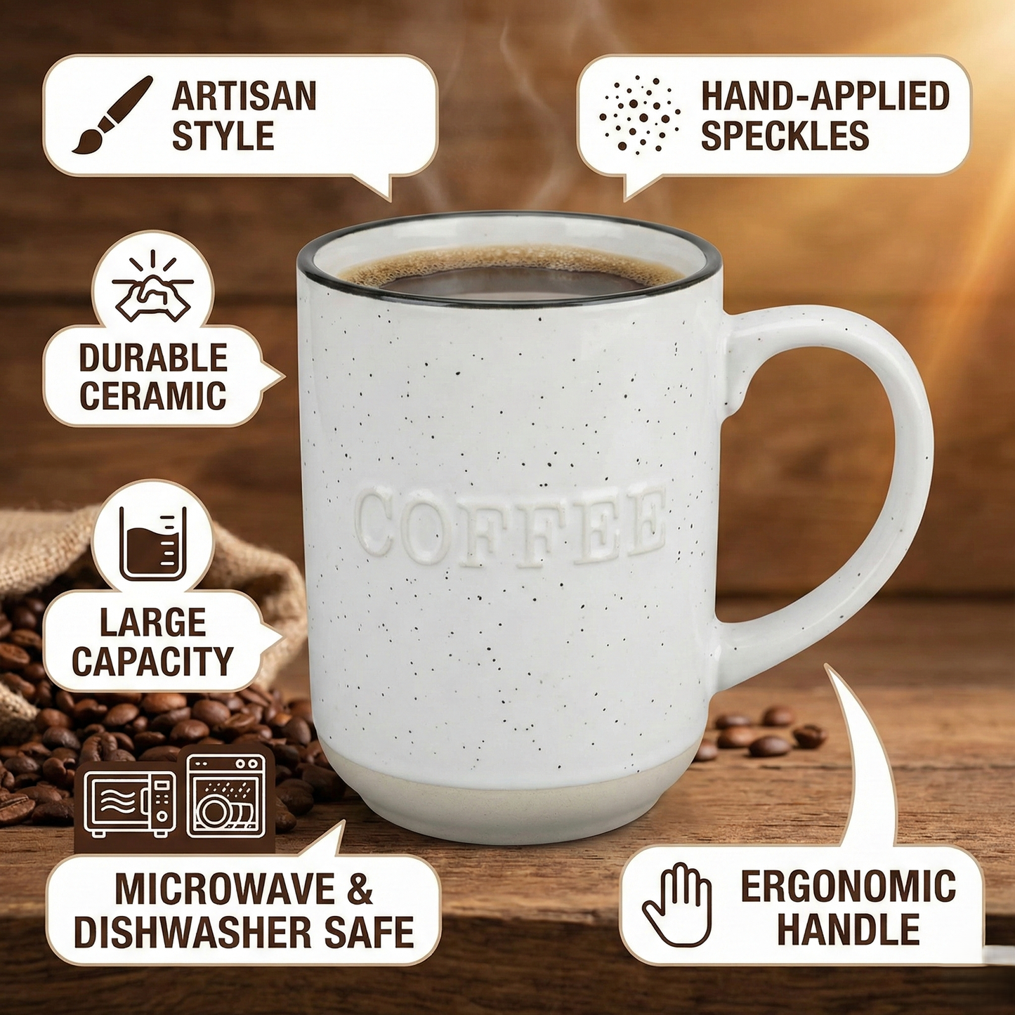 Sheffield Home | 18oz Embossed “COFFEE” Stoneware Mug White