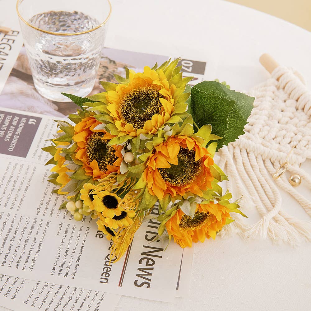Silk Sunflower Bouquet, Fall Decorative Flowers, Yellow