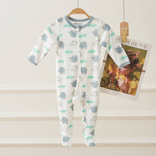 Safari Animals Pattern Zipper Footie Pajamas Romper