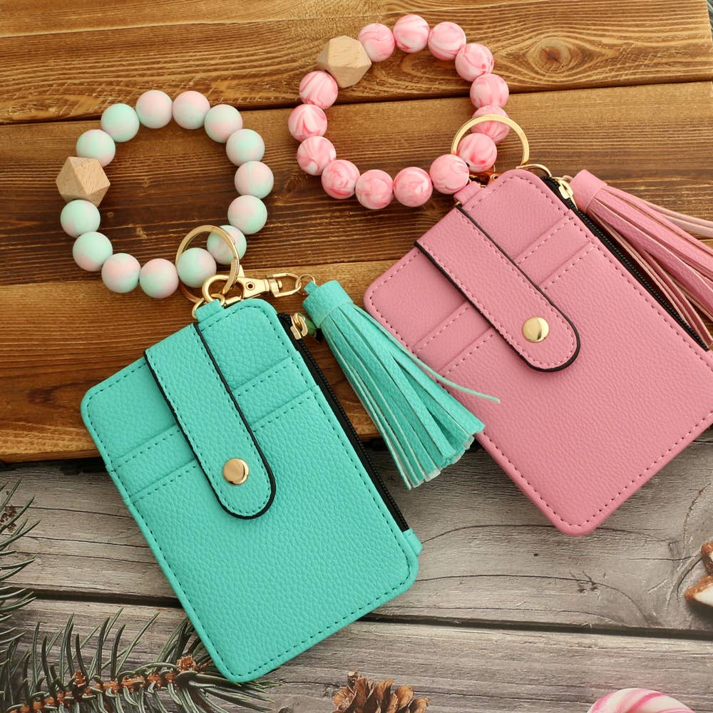 Multi-Colored Leopard Print Bracelet Card Slot Keychain