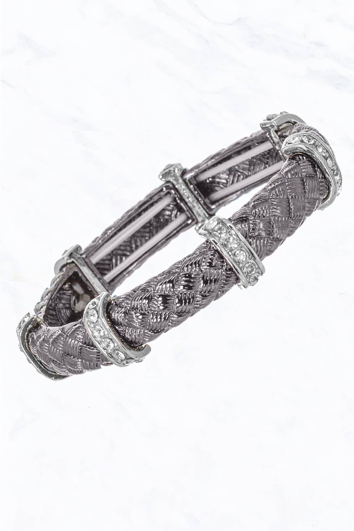 Rhinestones, Textured Casting Double Stretch Bangle Bracelet