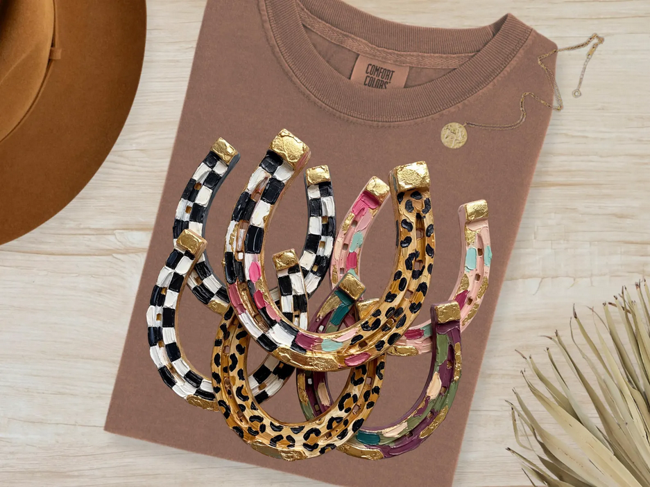 Oil Painted Horseshoes Faux Graphic Tee