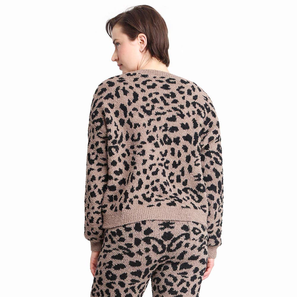 Leopard Patterned Soft Loungewear Sweater Top