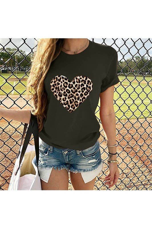 Heart Leopard Women's Fashion Short Sleeve T-Shirt