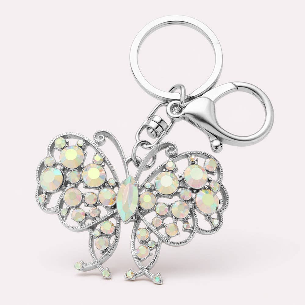 Marquise Round Crystal Butterfly Keychain